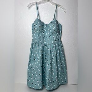 NO BOUNDARIES Teal Floral Bustier Poplin Dress in Juniors Size L 11-13 Women New
